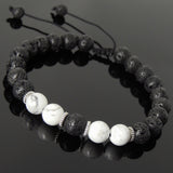 Men's Women Lava Rock White Howlite Adjustable Braided Bracelet Tibetan Silver Spacers DiyNotion TSB275