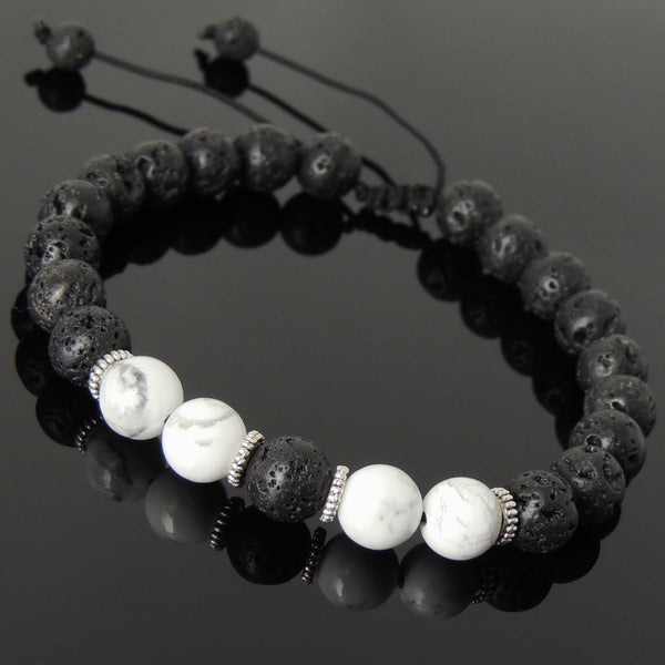 Men's Women Lava Rock White Howlite Adjustable Braided Bracelet Tibetan Silver Spacers DiyNotion TSB275