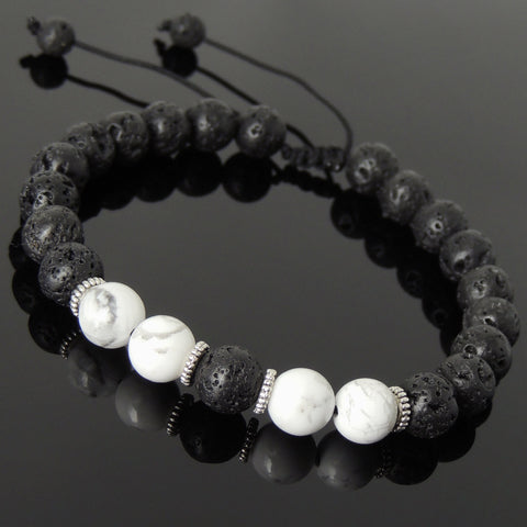Men's Women Lava Rock White Howlite Adjustable Braided Bracelet Tibetan Silver Spacers DiyNotion TSB275