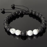 Men's Women Lava Rock White Howlite Adjustable Braided Bracelet Tibetan Silver Spacers DiyNotion TSB275