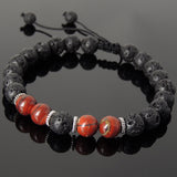 Men's Women Lava Rock Red Jasper Stone Adjustable Braided Bracelet Tibetan Silver Spacers DiyNotion TSB276