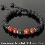 Men's Women Lava Rock Red Jasper Stone Adjustable Braided Bracelet Tibetan Silver Spacers DiyNotion TSB276