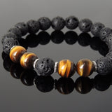 Men's Women Bracelet Lava Rock Brown Tiger Eye Tibetan Silver Yoga Mala DiyNotion Handmade T277