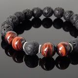 Men's Women Bracelet Lava Rock Red Tiger Eye Tibetan Silver Yoga Mala DiyNotion Handmade T278