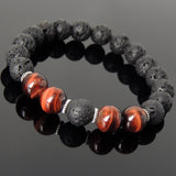 Men's Women Bracelet Lava Rock Red Tiger Eye Tibetan Silver Yoga Mala DiyNotion Handmade T278
