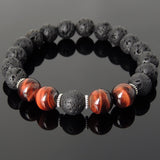 Men's Women Bracelet Lava Rock Red Tiger Eye Tibetan Silver Yoga Mala DiyNotion Handmade T278