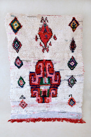 BOUCHEROUITE. 6'4"x4'3"Vintage Moroccan Rug. Wool Boucherouite Carpet. Modern Design.