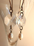 Vintage Crystal & Pearl Earrings, Chandelier Crystal, Natural Fresh Water Pearl Drops, Antique Brass Ear Wires, Gift Earrings CPE279