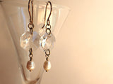 Vintage Crystal & Pearl Earrings, Chandelier Crystal, Natural Fresh Water Pearl Drops, Antique Brass Ear Wires, Gift Earrings CPE279