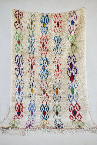 AZILAL. 7'4''x4'10"Vintage Moroccan Rug. Wool Beni Ourain Carpet. Modern Design.