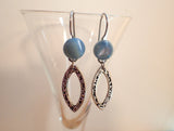 Vintage Mother of Pearl Blue Button Earrings, Antique MOP Buttons, Dyed Blue Buttons, Moonglow Iridescent MOP, Silver Ear Wires MPE281