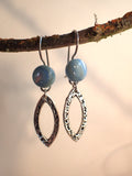 Vintage Mother of Pearl Blue Button Earrings, Antique MOP Buttons, Dyed Blue Buttons, Moonglow Iridescent MOP, Silver Ear Wires MPE281