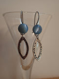Vintage Mother of Pearl Blue Button Earrings, Antique MOP Buttons, Dyed Blue Buttons, Moonglow Iridescent MOP, Silver Ear Wires MPE281