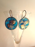 Antique Blue Glass Button Earrings, Gold Luster, Vintage Fish Pisces Buttons, Brass Copper Ear Wires, Pisces Earrings, Fish Earrings, BGE283