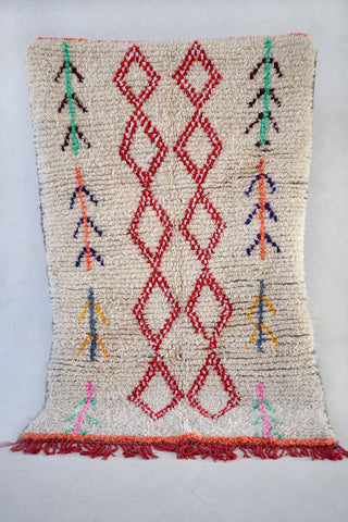 AZILAL. 7'1"x4'4" Vintage Moroccan Rug. Wool Boucherouite Carpet. Modern Design.