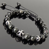 Men's Women Black Obsidian Adjustable Braided Bracelet 925 Sterling Silver Cross Beads DiyNotion BR837