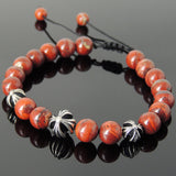 Men's Women Red Jasper Stone Adjustable Braided Bracelet 925 Sterling Silver Cross Beads DiyNotion BR842