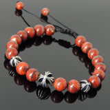 Men's Women Red Jasper Stone Adjustable Braided Bracelet 925 Sterling Silver Cross Beads DiyNotion BR842