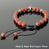 Men's Women Red Jasper Stone Adjustable Braided Bracelet 925 Sterling Silver Cross Beads DiyNotion BR842
