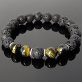 Men's Women Bracelet Lava Rock Brown Blue Tiger Eye Tibetan Silver Yoga Mala DiyNotion Handmade T279