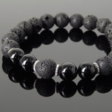 Men's Women Bracelet Lava Rock Bright Black Onyx Tibetan Silver Yoga Mala DiyNotion Handmade T282