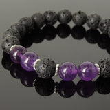Men's Women Bracelet Lava Rock AA Amethyst Tibetan Silver Yoga Mala DiyNotion Handmade T283