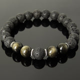 Men's Women Bracelet Lava Rock Golden Obsidian Tibetan Silver Yoga Mala DiyNotion Handmade T284