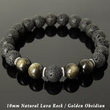 Men's Women Bracelet Lava Rock Golden Obsidian Tibetan Silver Yoga Mala DiyNotion Handmade T284