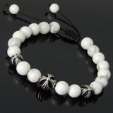 Men's Women White Howlite Adjustable Braided Bracelet 925 Sterling Silver Cross Beads DiyNotion BR843