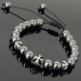 Men's Women Hematite Adjustable Braided Bracelet 925 Sterling Silver Cross Beads DiyNotion BR846
