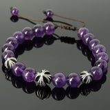 Men's Women Amethyst Adjustable Braided Bracelet 925 Sterling Silver Cross Beads DiyNotion BR847