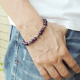 Men's Women Amethyst Adjustable Braided Bracelet 925 Sterling Silver Cross Beads DiyNotion BR847