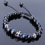 Men's Women Blue Tiger Eye Adjustable Braided Bracelet 925 Sterling Silver Cross Beads DiyNotion BR848