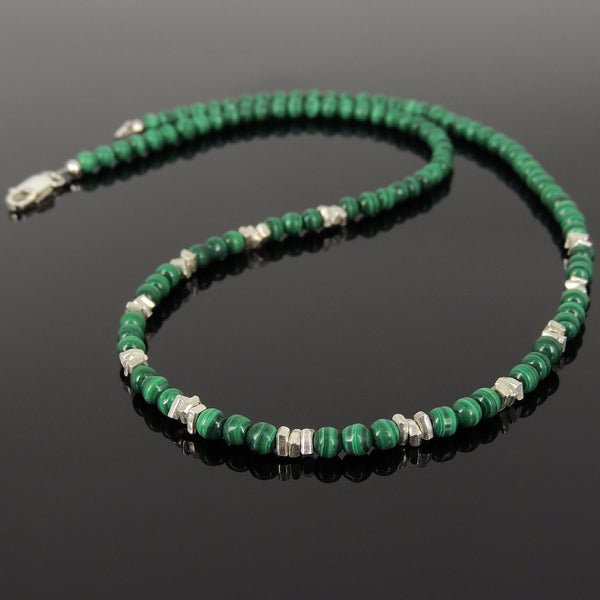 Men's Women Malachite 925 Sterling Silver Necklace Handmade Nugget Beads & Clasp DiyNotion Handmade NK155