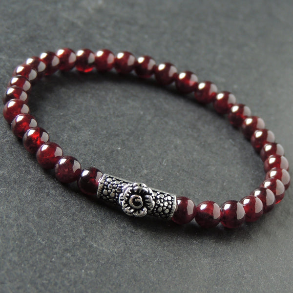 Men's Women Garnet Bracelet 925 Sterling Silver Rose Charm DiyNotion Handmade BR992