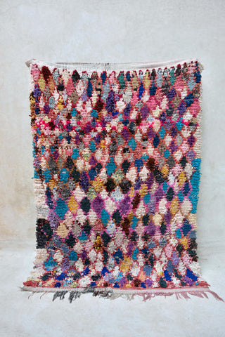 BOUCHEROUITE. Vintage Moroccan Rug. Wool Boucherouite Carpet. Modern Design.