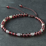 Men's Women AAA Garnet Adjustable Braided Bracelet 925 Sterling Silver Beads DiyNotion Handmade BR866