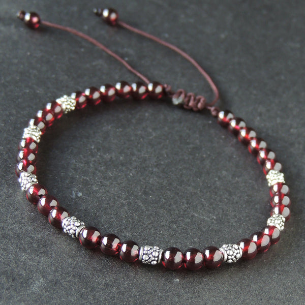 Men's Women AAA Garnet Adjustable Braided Bracelet 925 Sterling Silver Beads DiyNotion Handmade BR866