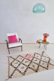 AZILAL 4'10''x3'4''Vintage Moroccan Rug. Wool Boucherouite Carpet. Modern Design.