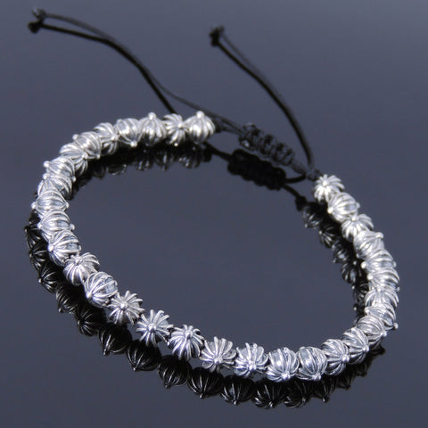 Men's Women Adjustable Braided Bracelet 925 Sterling Silver Cross Beads DiyNotion BR870