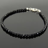 Men's Women 3mm Faceted Black Onyx 925 Sterling Silver Bracelet DiyNotion Handmade BR871