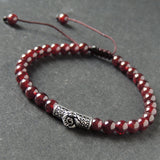 Men's Women Garnet Adjustable Braided Bracelet 925 Sterling Silver Rose Charm DiyNotion BR996