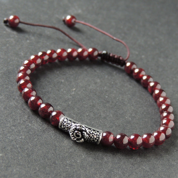 Men's Women Garnet Adjustable Braided Bracelet 925 Sterling Silver Rose Charm DiyNotion BR996