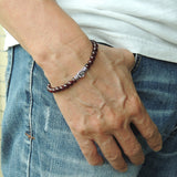 Men's Women Garnet Adjustable Braided Bracelet 925 Sterling Silver Rose Charm DiyNotion BR996