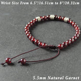 Men's Women Garnet Adjustable Braided Bracelet 925 Sterling Silver Spacers DiyNotion BR997