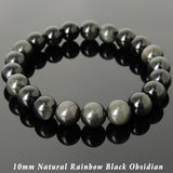 Men's Women Rainbow Black Obsidian Bracelet Natural Healing Gemstone Crystal Healing DiyNotion BR998