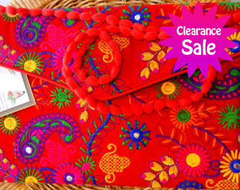 Ravishing Red Ethnic Floral Embroidery Elegant Clutch (Shipped from Canada)