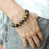 Handmade 12mm Brown Blue Tiger Eye Bracelet Healing Gemstone Men Women DiyNotion BR873