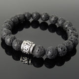 Men's Women Lava Rock 925 Sterling Silver OM Bead Bracelet Buddhism DiyNotion Handmade BR874