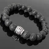 Men's Women Lava Rock 925 Sterling Silver OM Bead Bracelet Buddhism DiyNotion Handmade BR874
